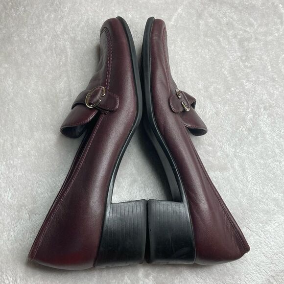 LAURA SCOTT 10 Loafer Burgundy Oxblood Leather Slip-on Heel Buckle Comfort Shoes - Picture 10 of 11
